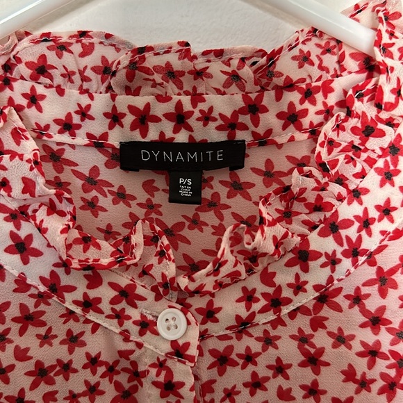 Dynamite White and Red Floral Blouse with ruffles - Picture 6 of 8